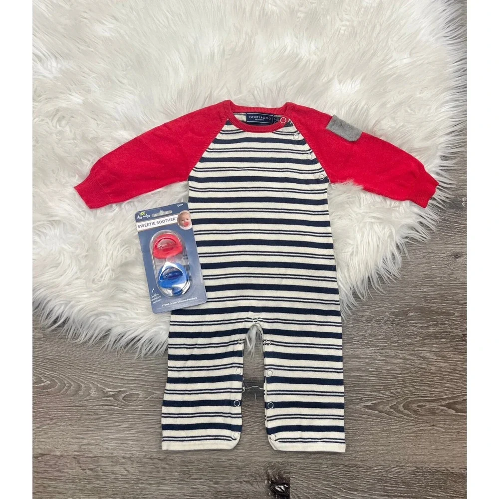 Toobydoo Cotton Cashmere Striped Layette Sweater Jumpsuit B10172 6/12month